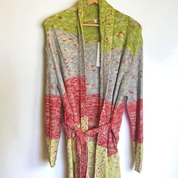 525 America Multicolor knit fringe cardigan sweater open front long duster S - Picture 3 of 6